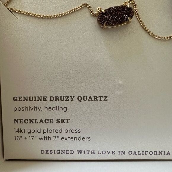 Luna Norte Geniune Druzy Quartz Positivity Healing Gold Plated Brass 16” &  17” - Picture 2 of 3